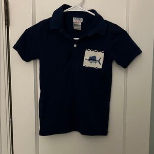 Lures and Lace Kids Navy Polo with Smocked Swordfish